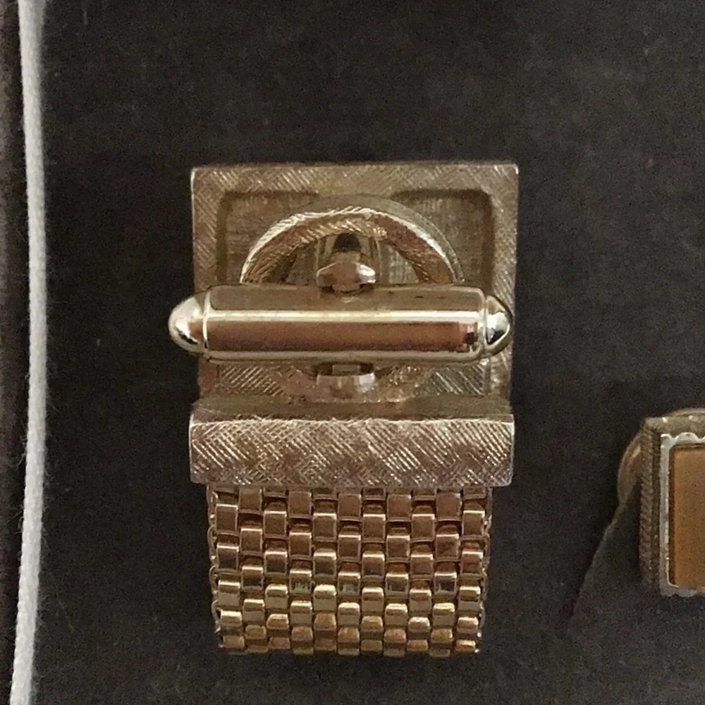 Vintage Dante Men’s Genuine Onyx Mesh Wrap-Around Cufflink/Tie Pin Set